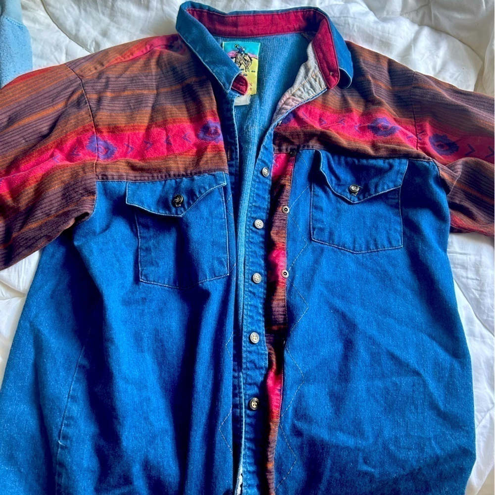 Vintage PS & Rhinestones Women’s Aztec Button Down Shirt Size L